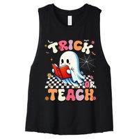 Teacher Halloween Retro Trick Or Teach Floral Ghost Women's Racerback Cropped Tank