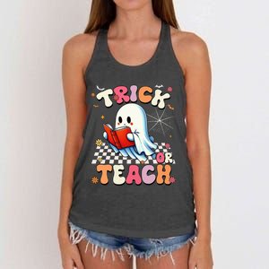 Teacher Halloween Retro Trick Or Teach Floral Ghost Women's Knotted Racerback Tank