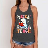 Teacher Halloween Retro Trick Or Teach Floral Ghost Women's Knotted Racerback Tank