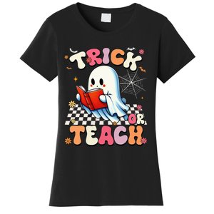 Teacher Halloween Retro Trick Or Teach Floral Ghost Women's T-Shirt