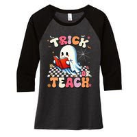 Teacher Halloween Retro Trick Or Teach Floral Ghost Women's Tri-Blend 3/4-Sleeve Raglan Shirt