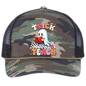 Teacher Halloween Retro Trick Or Teach Floral Ghost Retro Rope Trucker Hat Cap