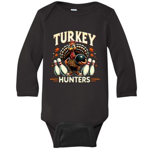 Turkey Hunters Retro Thanksgiving Bowling Lovers Baby Long Sleeve Bodysuit