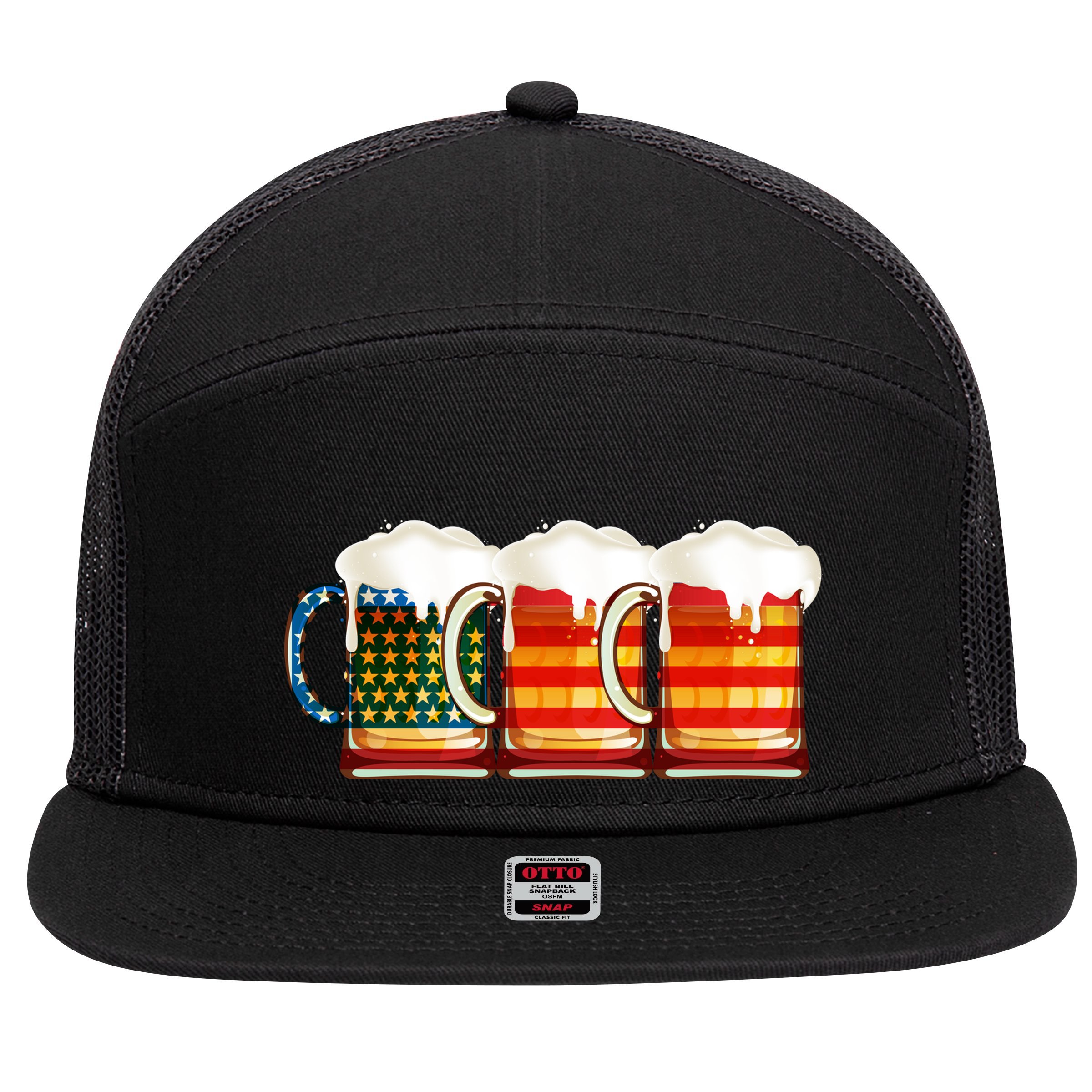 Three American Beer 7 Panel Mesh Trucker Snapback Hat
