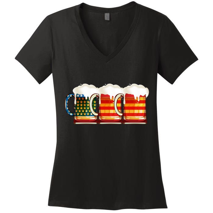 Three American Beer Women's V-Neck T-Shirt