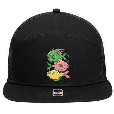 Three Colorful Fishes 7 Panel Mesh Trucker Snapback Hat
