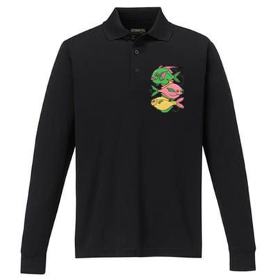 Three Colorful Fishes Performance Long Sleeve Polo