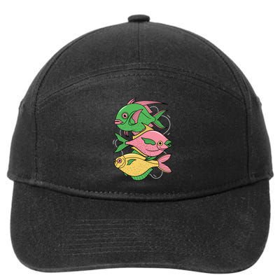 Three Colorful Fishes 7-Panel Snapback Hat