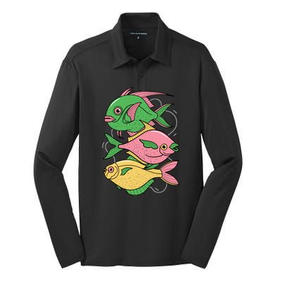 Three Colorful Fishes Silk Touch Performance Long Sleeve Polo