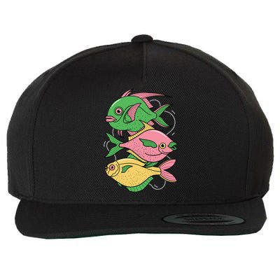 Three Colorful Fishes Wool Snapback Cap