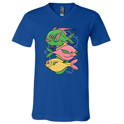 Three Colorful Fishes V-Neck T-Shirt