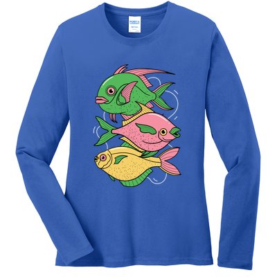 Three Colorful Fishes Ladies Long Sleeve Shirt