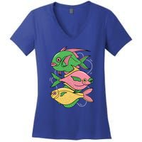 Three Colorful Fishes Women's V-Neck T-Shirt