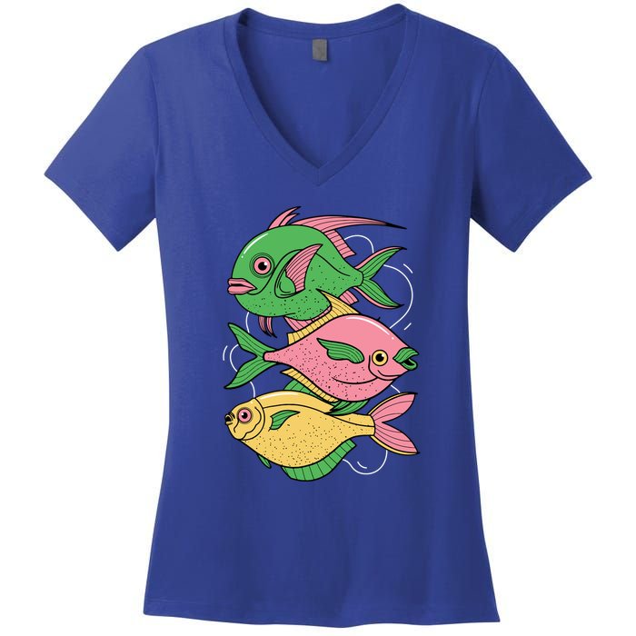 Three Colorful Fishes Women's V-Neck T-Shirt