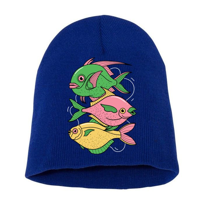 Three Colorful Fishes Short Acrylic Beanie