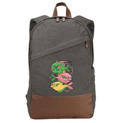 Three Colorful Fishes Cotton Canvas Backpack