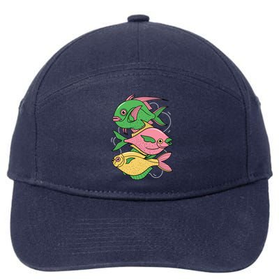 Three Colorful Fishes 7-Panel Snapback Hat