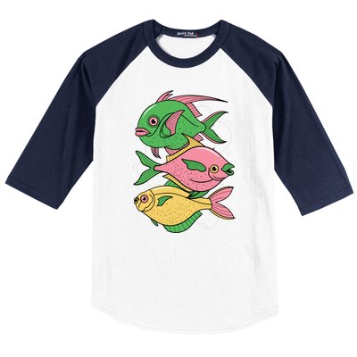 Three Colorful Fishes Baseball Sleeve Shirt