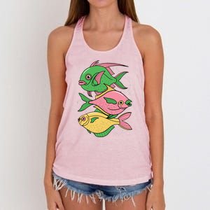 Three Colorful Fishes Women's Knotted Racerback Tank