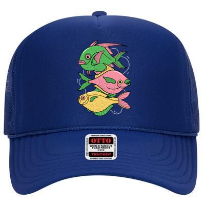 Three Colorful Fishes High Crown Mesh Back Trucker Hat