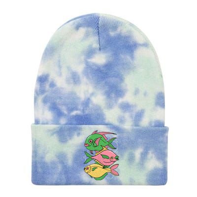 Three Colorful Fishes Tie Dye 12in Knit Beanie