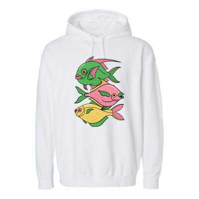 Three Colorful Fishes Garment-Dyed Fleece Hoodie