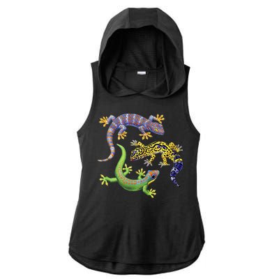 Three Geckos Ladies PosiCharge Tri-Blend Wicking Draft Hoodie Tank