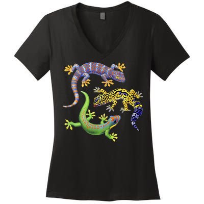 Three Geckos Women's V-Neck T-Shirt