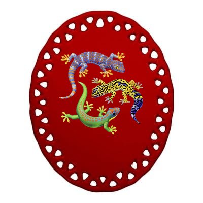 Three Geckos Ceramic Oval Ornament