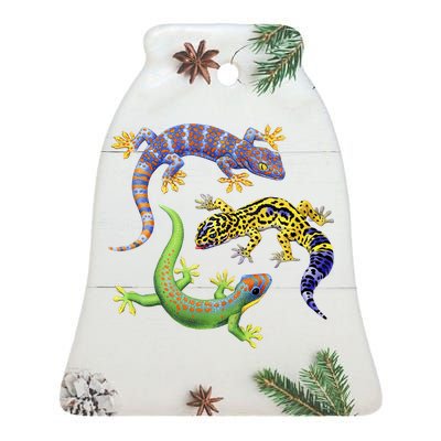 Three Geckos Ceramic Bell Ornament