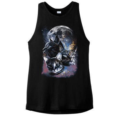 Three Moon Space Cats Ladies PosiCharge Tri-Blend Wicking Tank