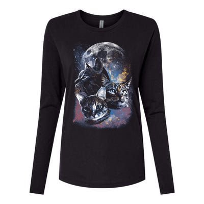 Three Moon Space Cats Womens Cotton Relaxed Long Sleeve T-Shirt