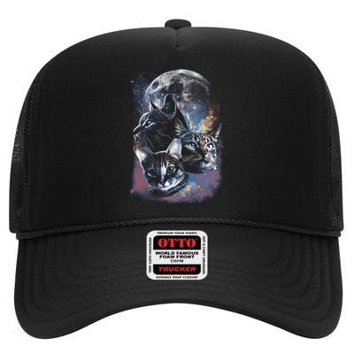 Three Moon Space Cats High Crown Mesh Back Trucker Hat