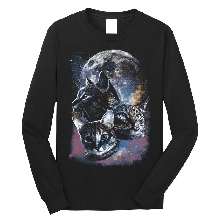 Three Moon Space Cats Long Sleeve Shirt