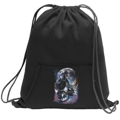 Three Moon Space Cats Sweatshirt Cinch Pack Bag