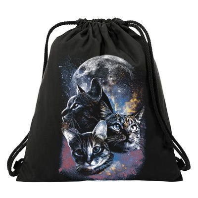 Three Moon Space Cats Drawstring Bag