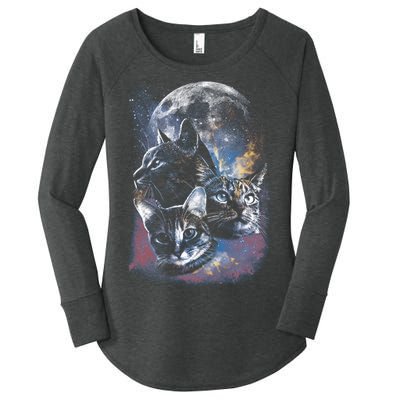 Three Moon Space Cats Women's Perfect Tri Tunic Long Sleeve Shirt