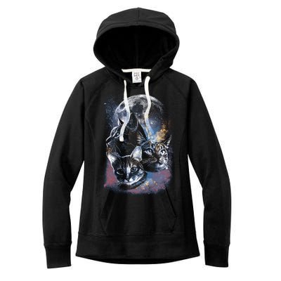 Three Moon Space Cats Women's Fleece Hoodie