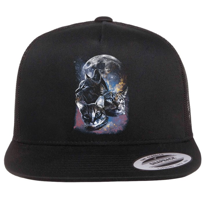 Three Moon Space Cats Flat Bill Trucker Hat