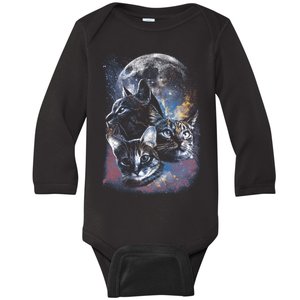 Three Moon Space Cats Baby Long Sleeve Bodysuit