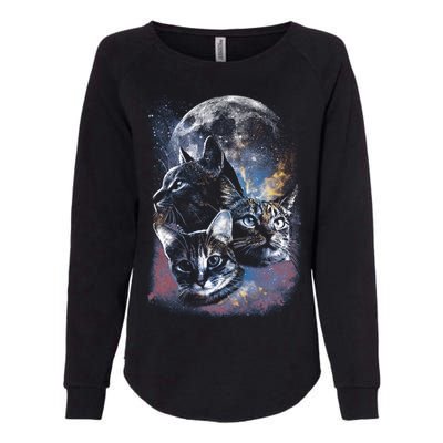 Three Moon Space Cats Womens California Wash Sweatshirt