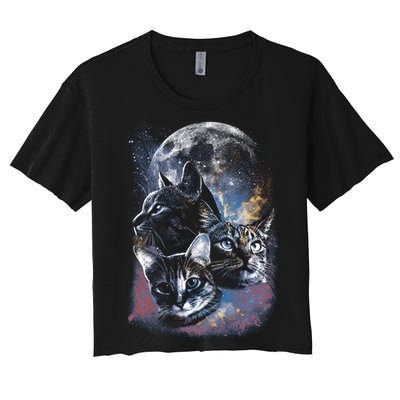 Three Moon Space Cats Women's Crop Top Tee