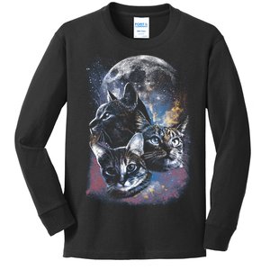 Three Moon Space Cats Kids Long Sleeve Shirt