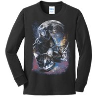 Three Moon Space Cats Kids Long Sleeve Shirt