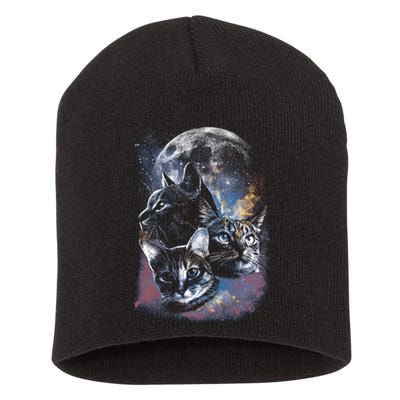 Three Moon Space Cats Short Acrylic Beanie