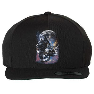 Three Moon Space Cats Wool Snapback Cap