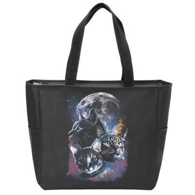 Three Moon Space Cats Zip Tote Bag