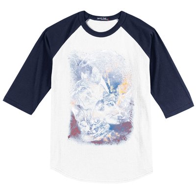 Three Moon Space Cats Baseball Sleeve Shirt