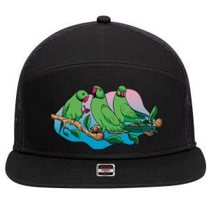 Three Parrots 7 Panel Mesh Trucker Snapback Hat