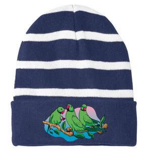 Three Parrots Striped Beanie with Solid Band